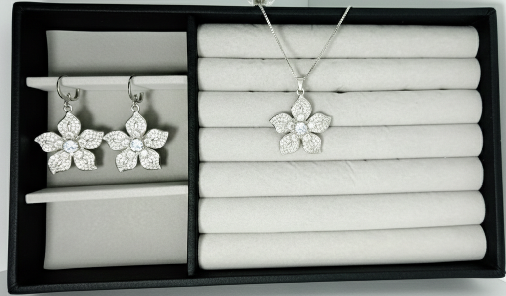 Sparkle‑filled Flower Jewellery Set