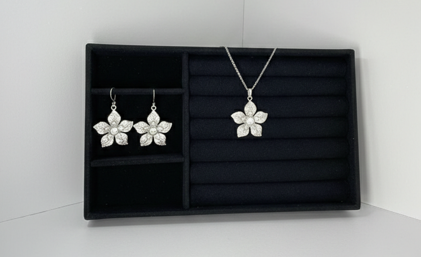 Sparkle‑filled Flower Jewellery Set