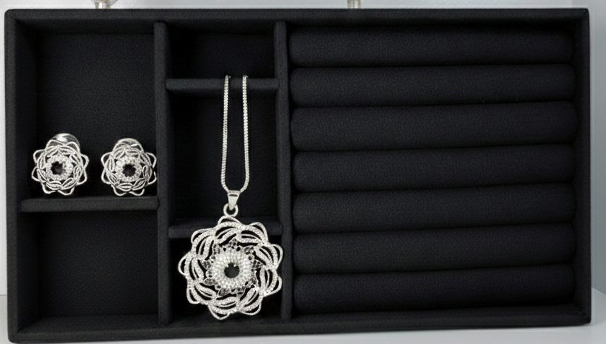 Stunning Silver Flower Jewellery Set