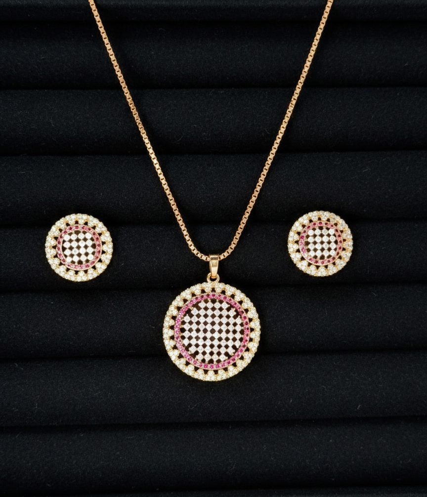 ✨ *Gorgeous Gold Diamond‑Pink Crystal Jewellery Set* ✨