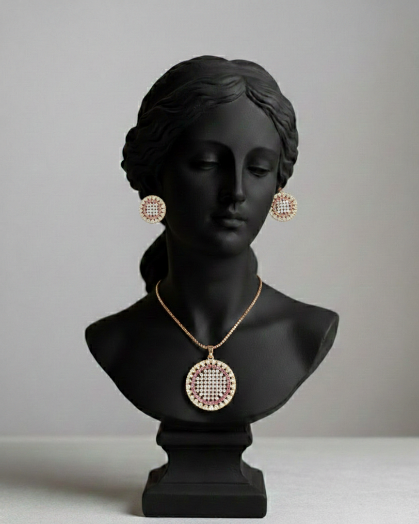 ✨ *Gorgeous Gold Diamond‑Pink Crystal Jewellery Set* ✨