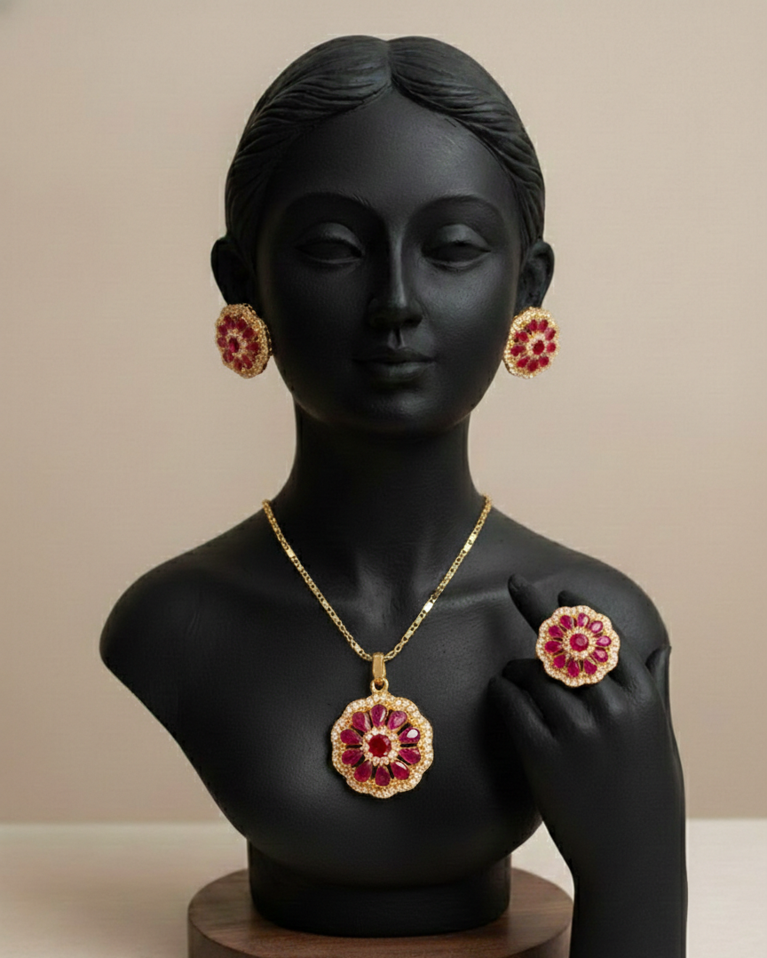 Stunning Ruby & Diamond Floral Jewellery Set