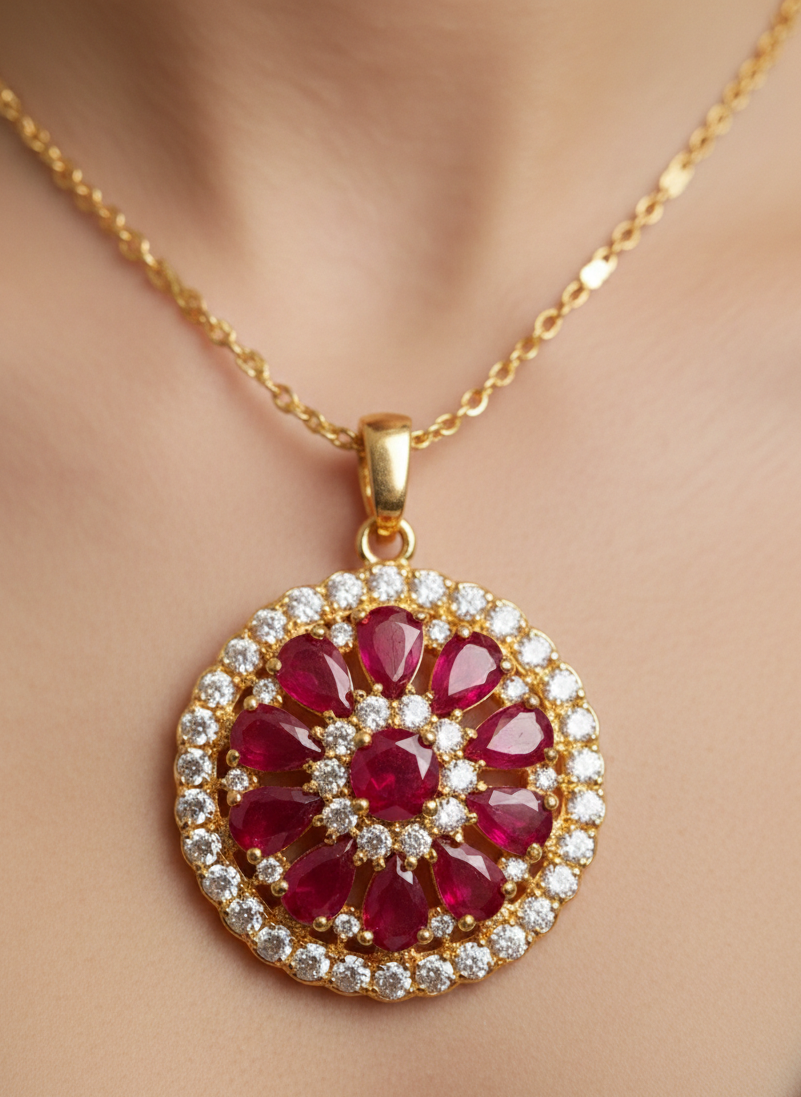 Stunning Ruby & Diamond Floral Jewellery Set