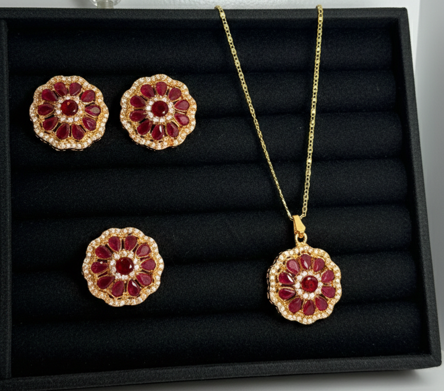 Stunning Ruby & Diamond Floral Jewellery Set