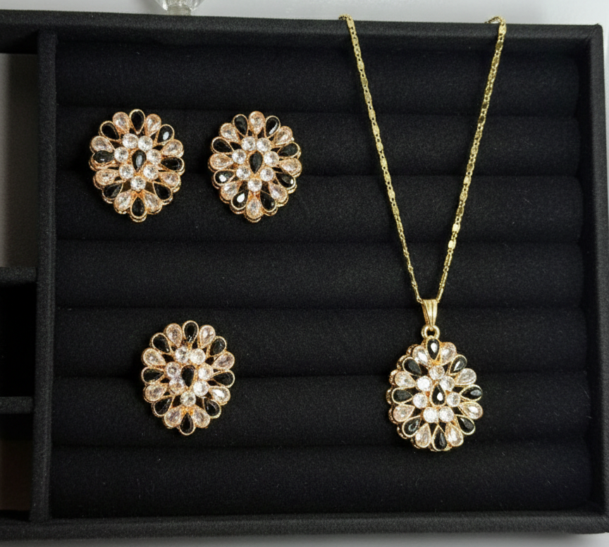 Stunning Gold‑Toned Jewellery Set – Earrings & Pendant