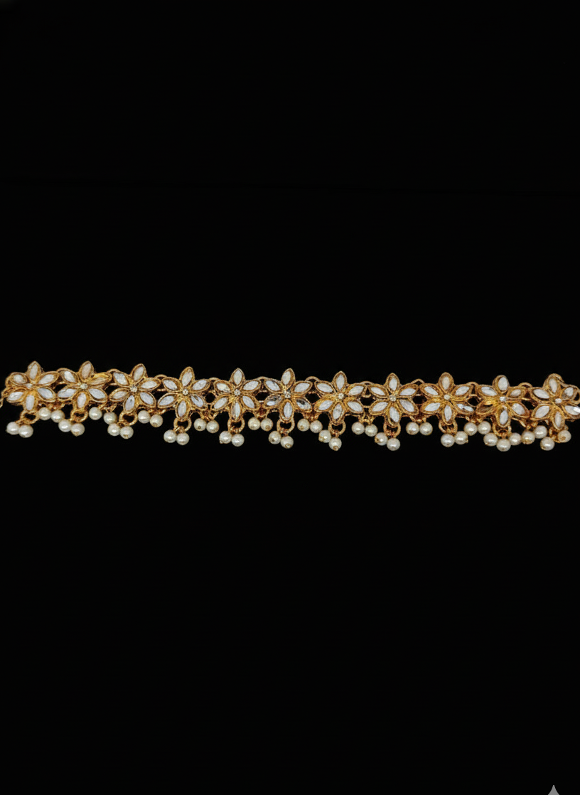 Gorgeous Gold Floral Anklet with Pearls