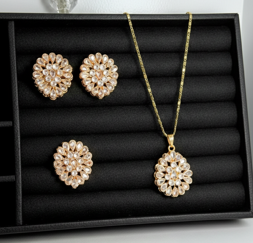 ✨ *Stunning Gold & Diamond‑cut Jewellery Set* ✨