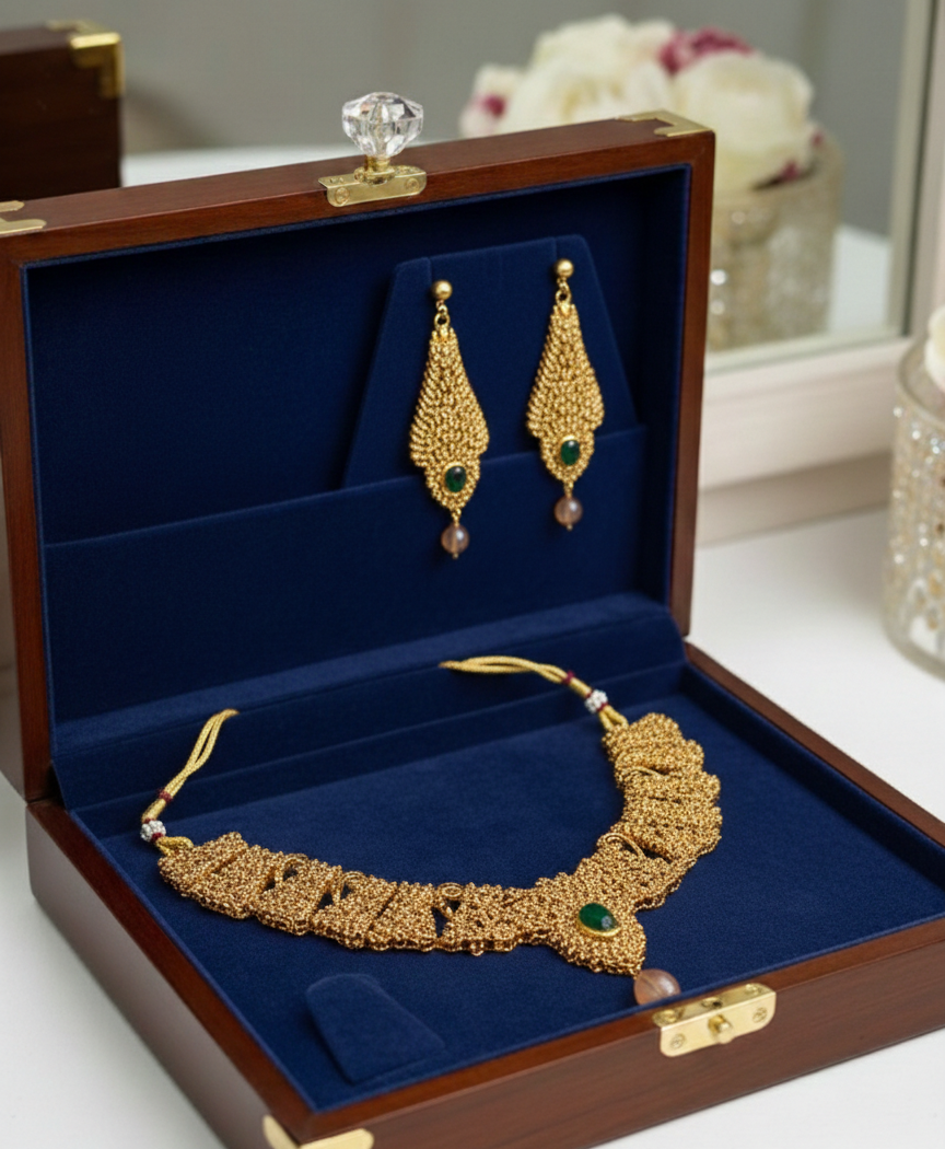 Stunning gold‑plated necklace & earring set