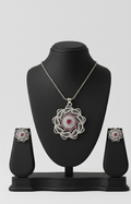 Silver Flower‑Shaped Jewellery Set – Pink & Diamond Accent