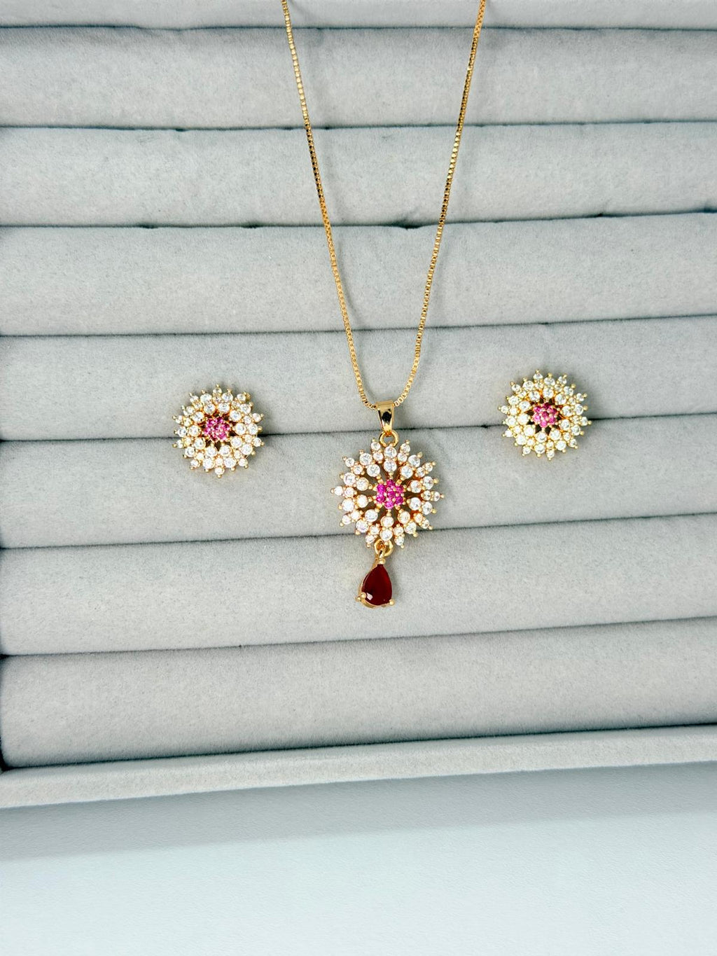 ✨ *Glam Pink & Ruby Floral Jewellery Set* ✨