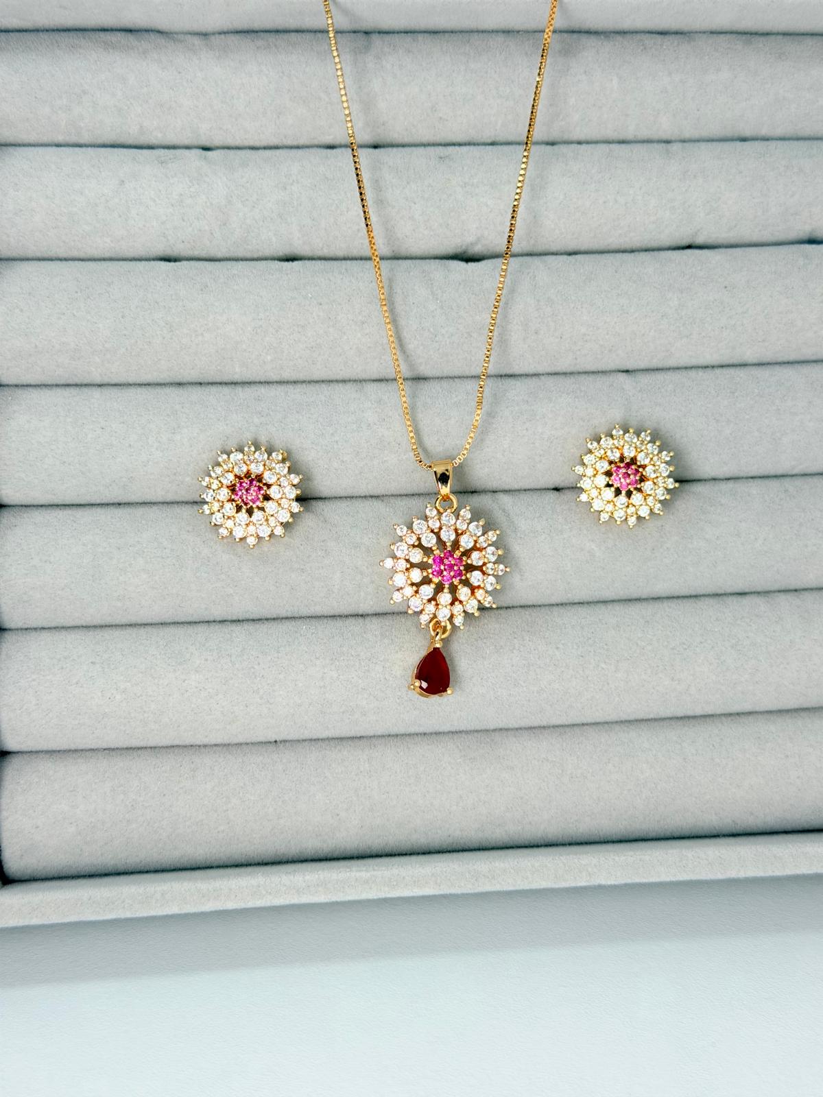 ✨ *Glam Pink & Ruby Floral Jewellery Set* ✨