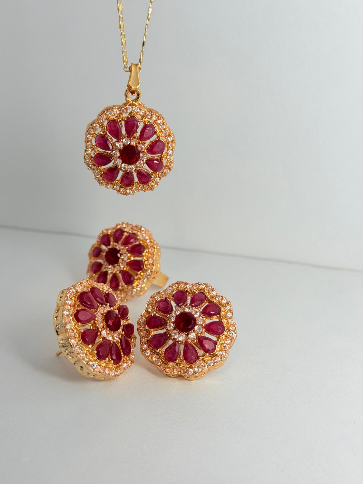 Stunning Ruby & Diamond Floral Jewellery Set