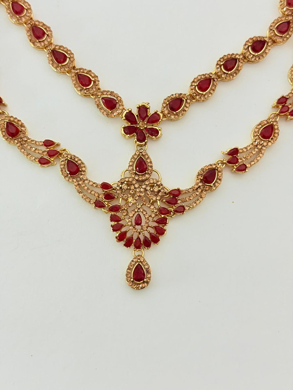Ruby Red & Gold Kundan Bridal Jewelry Set | Necklace, Earrings & Tikka