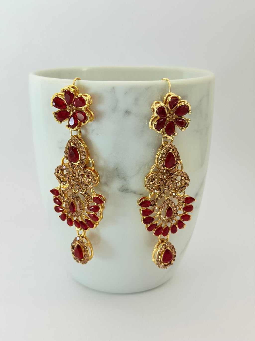 Ruby Red & Gold Kundan Bridal Jewelry Set | Necklace, Earrings & Tikka
