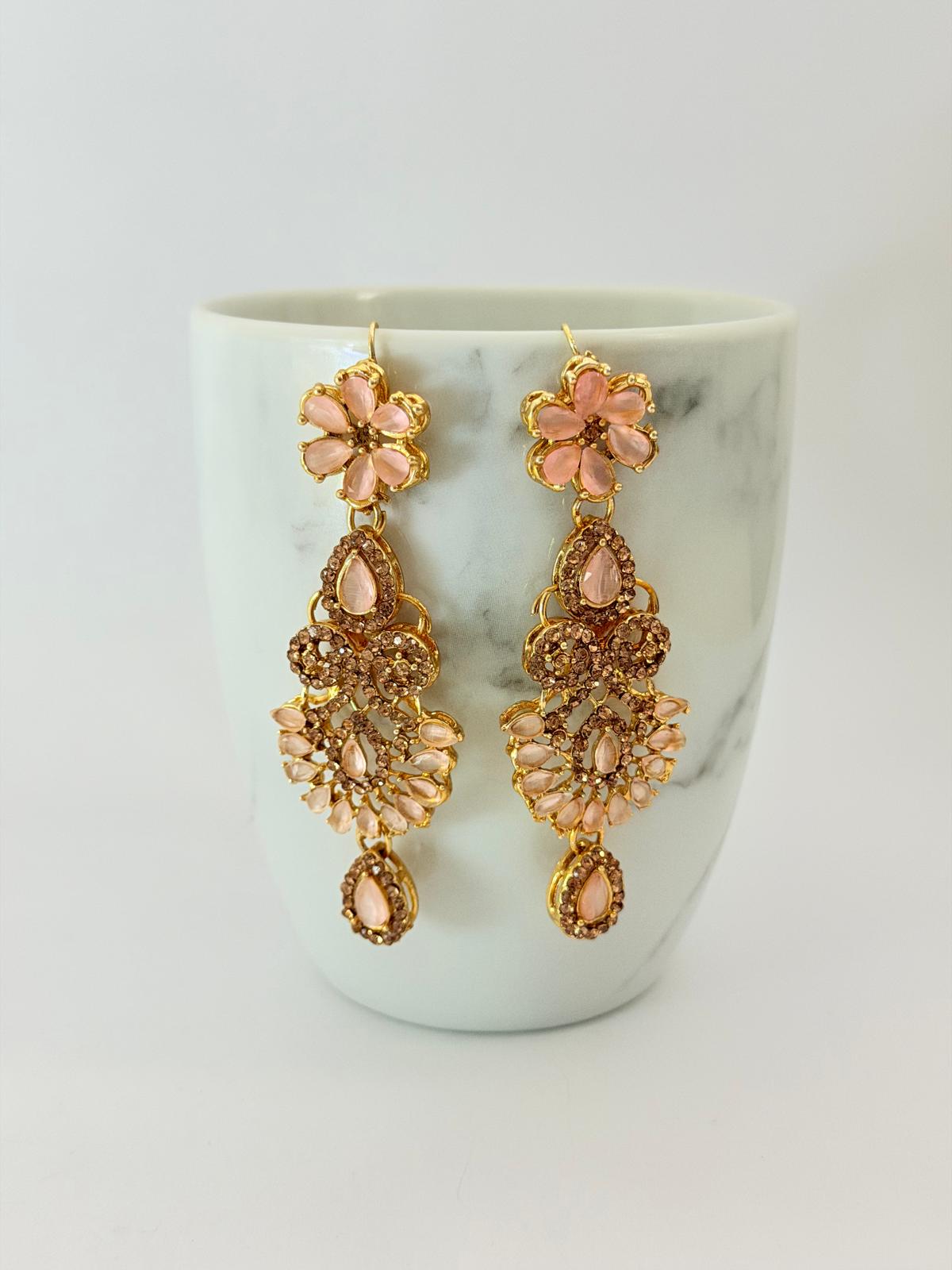 The Peach Petal Kundan-Style Set | Shahi Peach Dulhan Set | Necklace, Earrings & Tikka