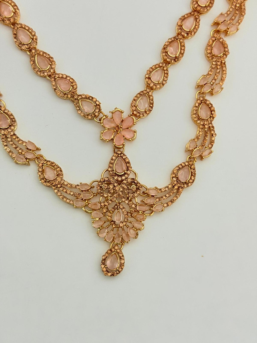 The Peach Petal Kundan-Style Set | Shahi Peach Dulhan Set | Necklace, Earrings & Tikka