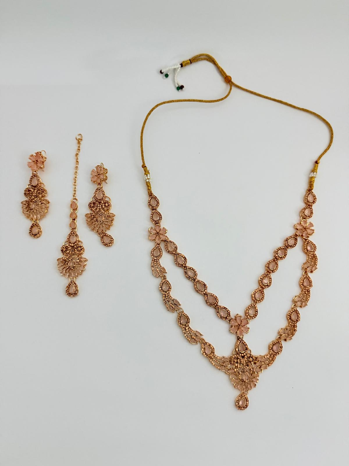 The Peach Petal Kundan-Style Set | Shahi Peach Dulhan Set | Necklace, Earrings & Tikka