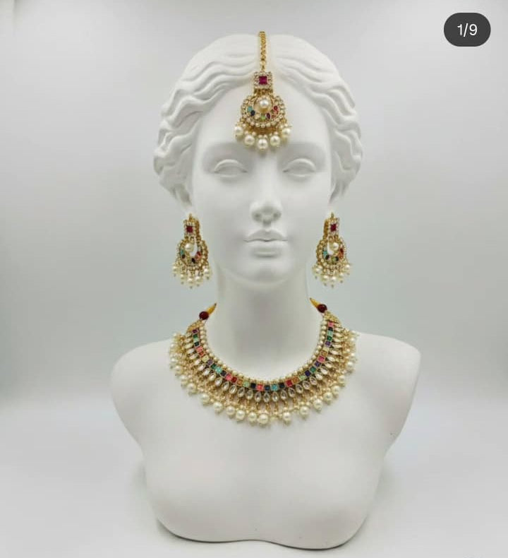 Stunning Traditional Gold‑Tone and Multi colour Jewellery Set