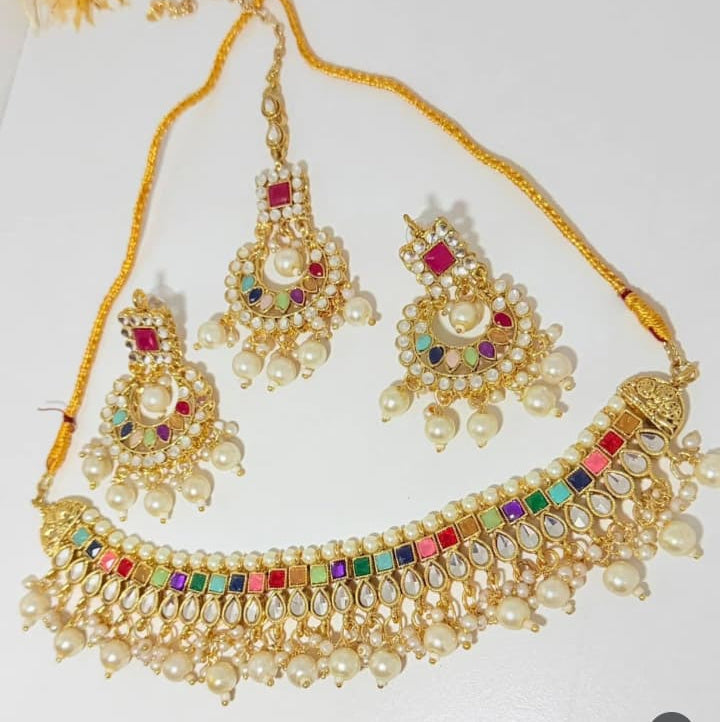 Stunning Traditional Gold‑Tone and Multi colour Jewellery Set
