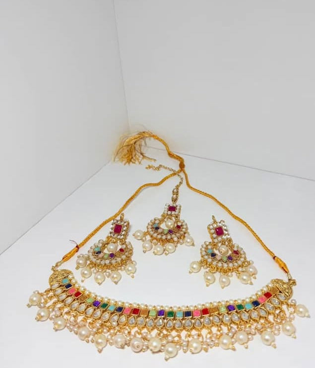 Stunning Traditional Gold‑Tone and Multi colour Jewellery Set