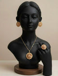 Stunning Gold & Peach Crystal Jewellery Set (Necklace + 2 Earrings + Ring)