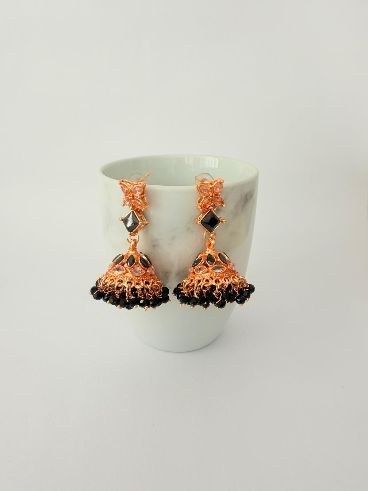 Stunning rose‑gold necklace set with black stone accents