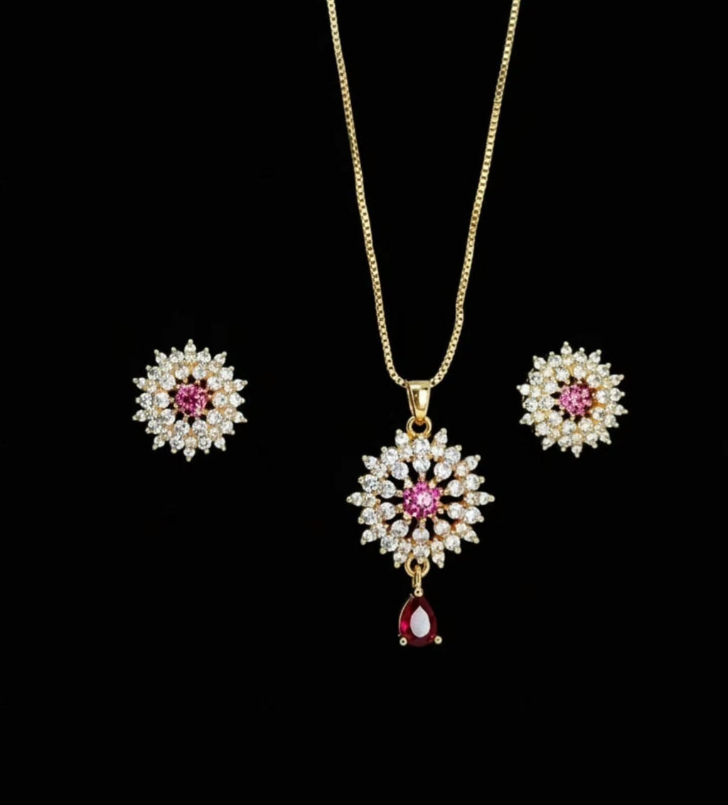 ✨ *Glam Pink & Ruby Floral Jewellery Set* ✨