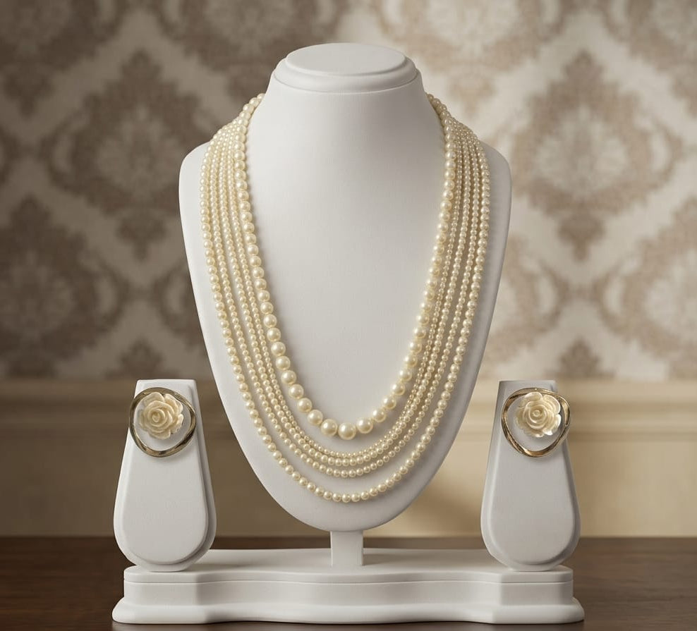 ✨ Stunning 5‑strand pearl necklace that drapes elegantly for any occasion 💫
