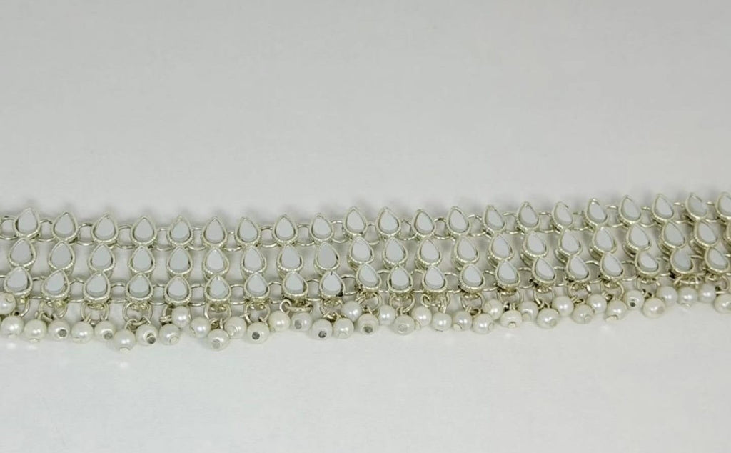 Silver Mirror Anklet with Pearl Accents