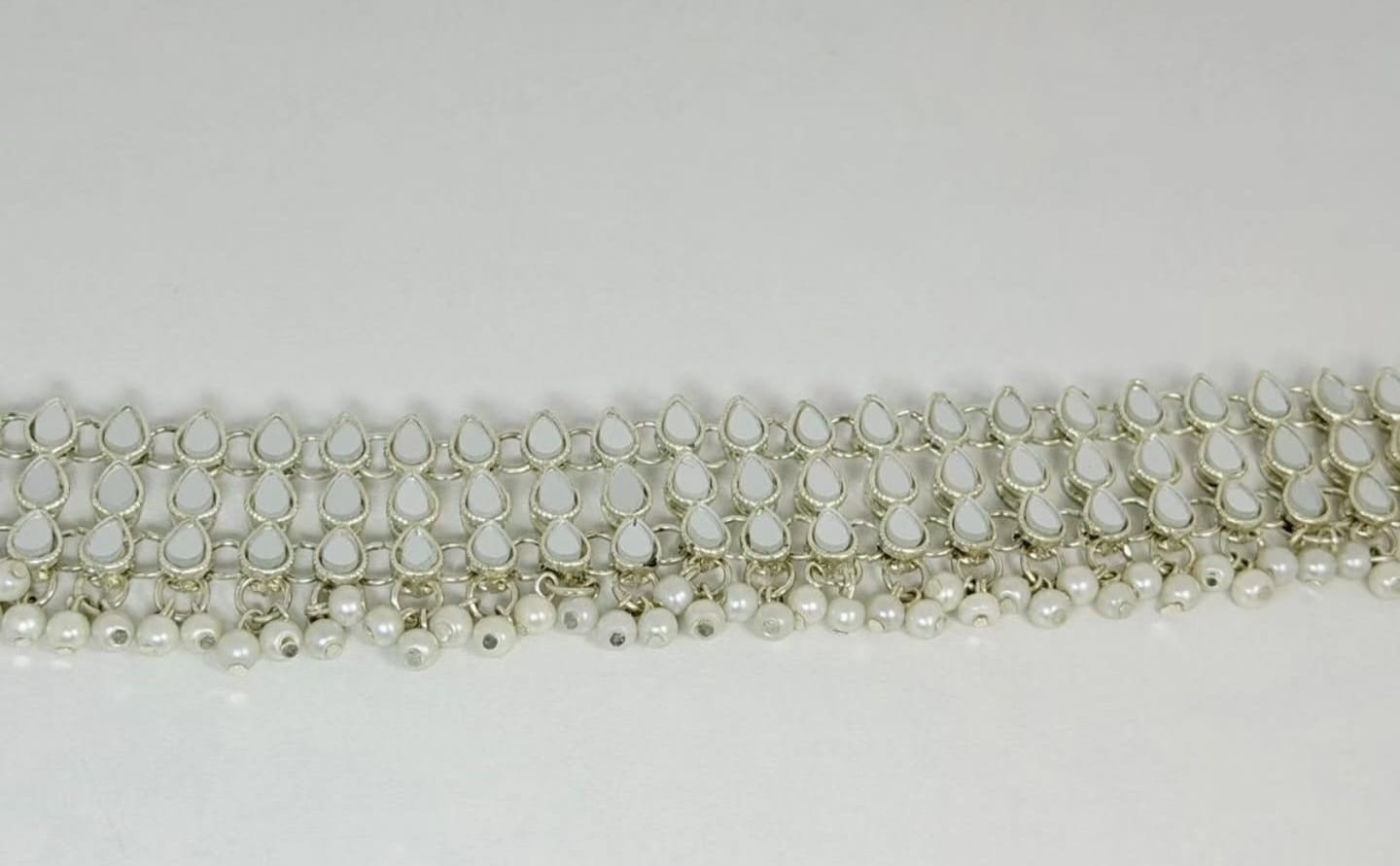 Silver Mirror Anklet with Pearl Accents
