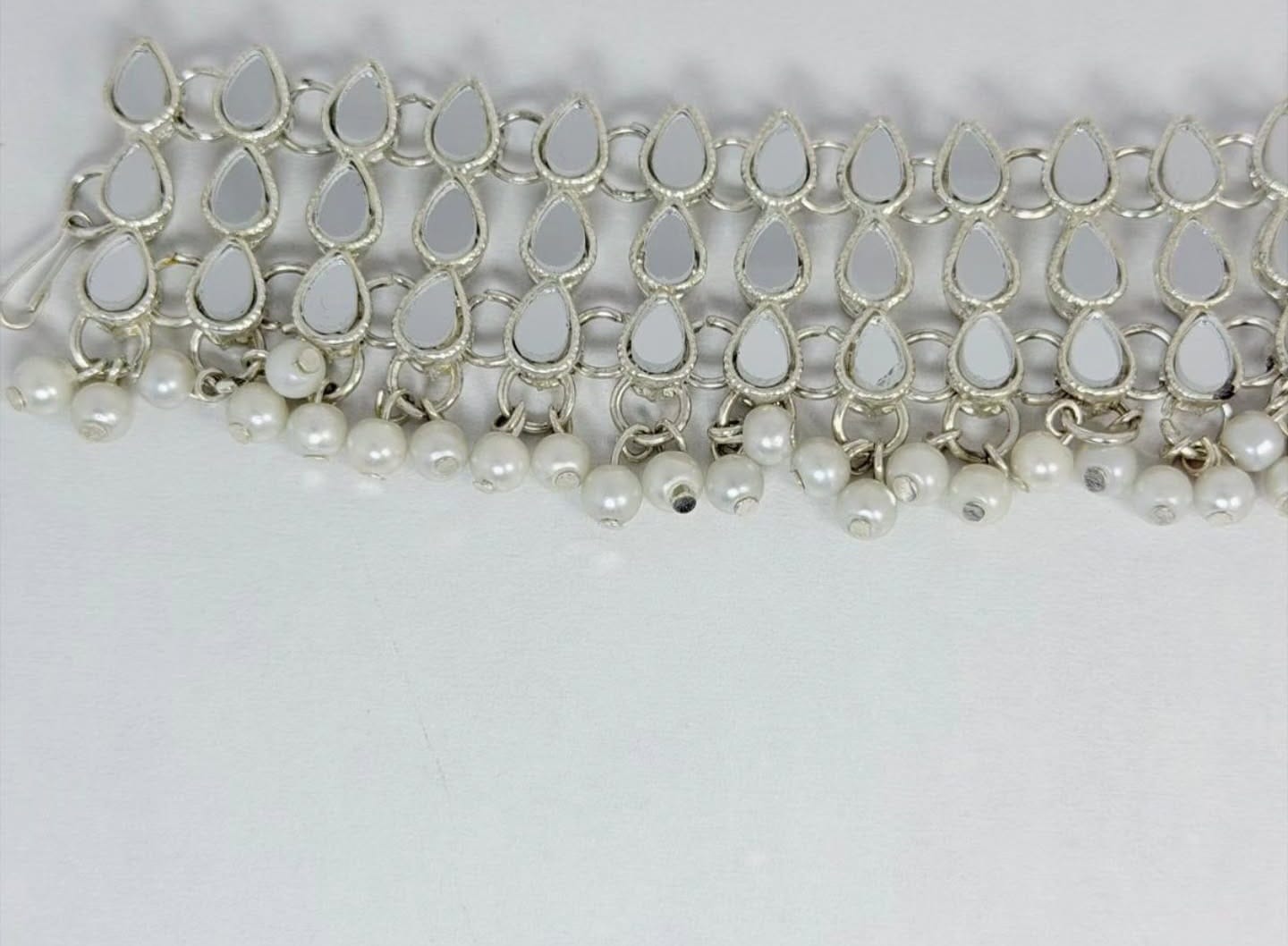 Silver Mirror Anklet with Pearl Accents